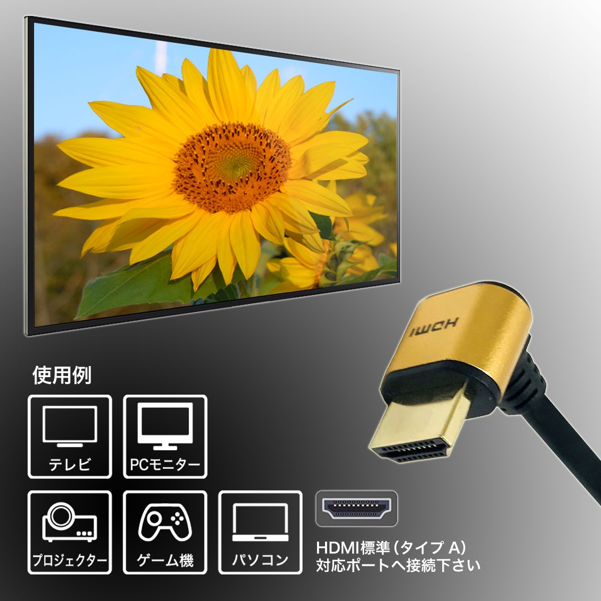 壁掛けテレビや狭い隙間に最適なHDMIケーブル L型タイプ  HORIC